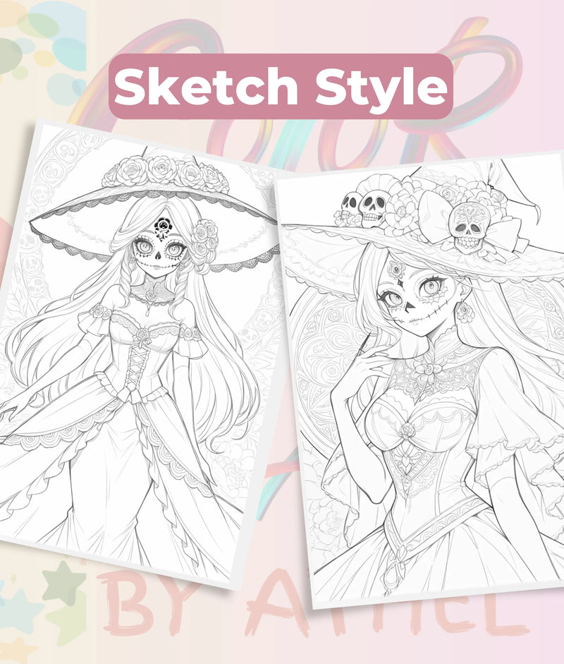 Día de los Muertos Witch Sketch Coloring Book Bundle - CraftNest - Digital Crafting and Art