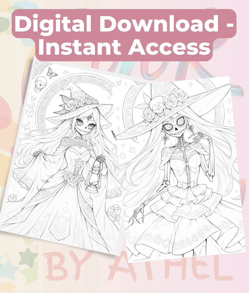 Día de los Muertos Witch Sketch Coloring Book Bundle - CraftNest - Digital Crafting and Art