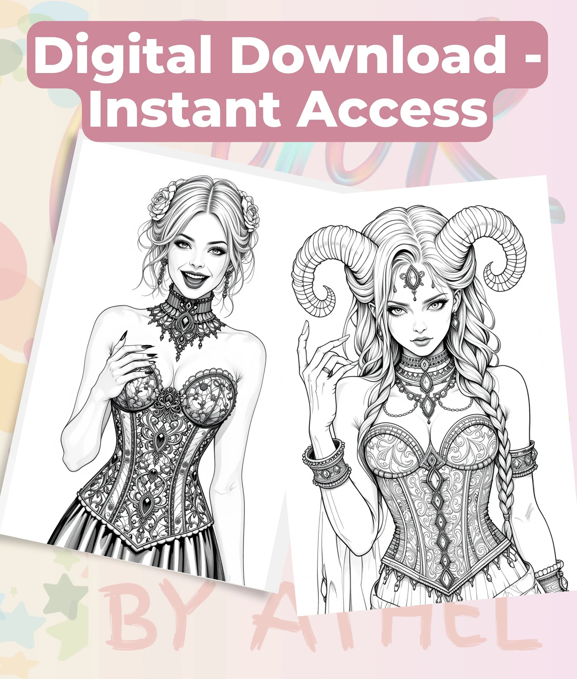 Fierce Fantasy Women Coloring Books Bundle - CraftNest - Digital Crafting and Art