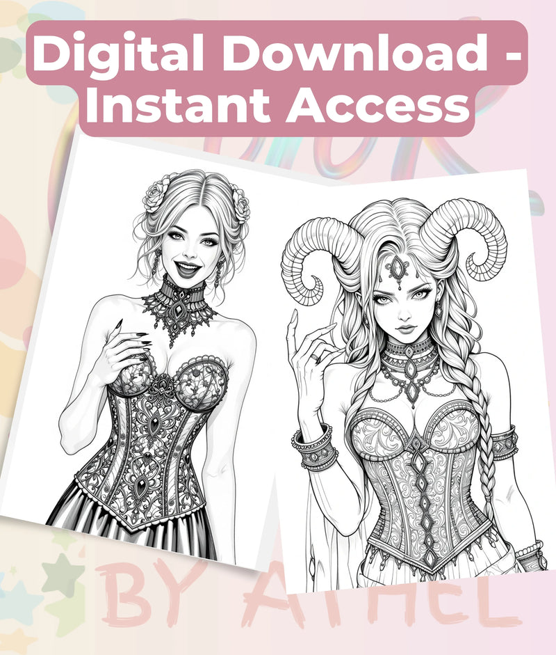 Fierce Fantasy Women Coloring Books Bundle - CraftNest - Digital Crafting and Art