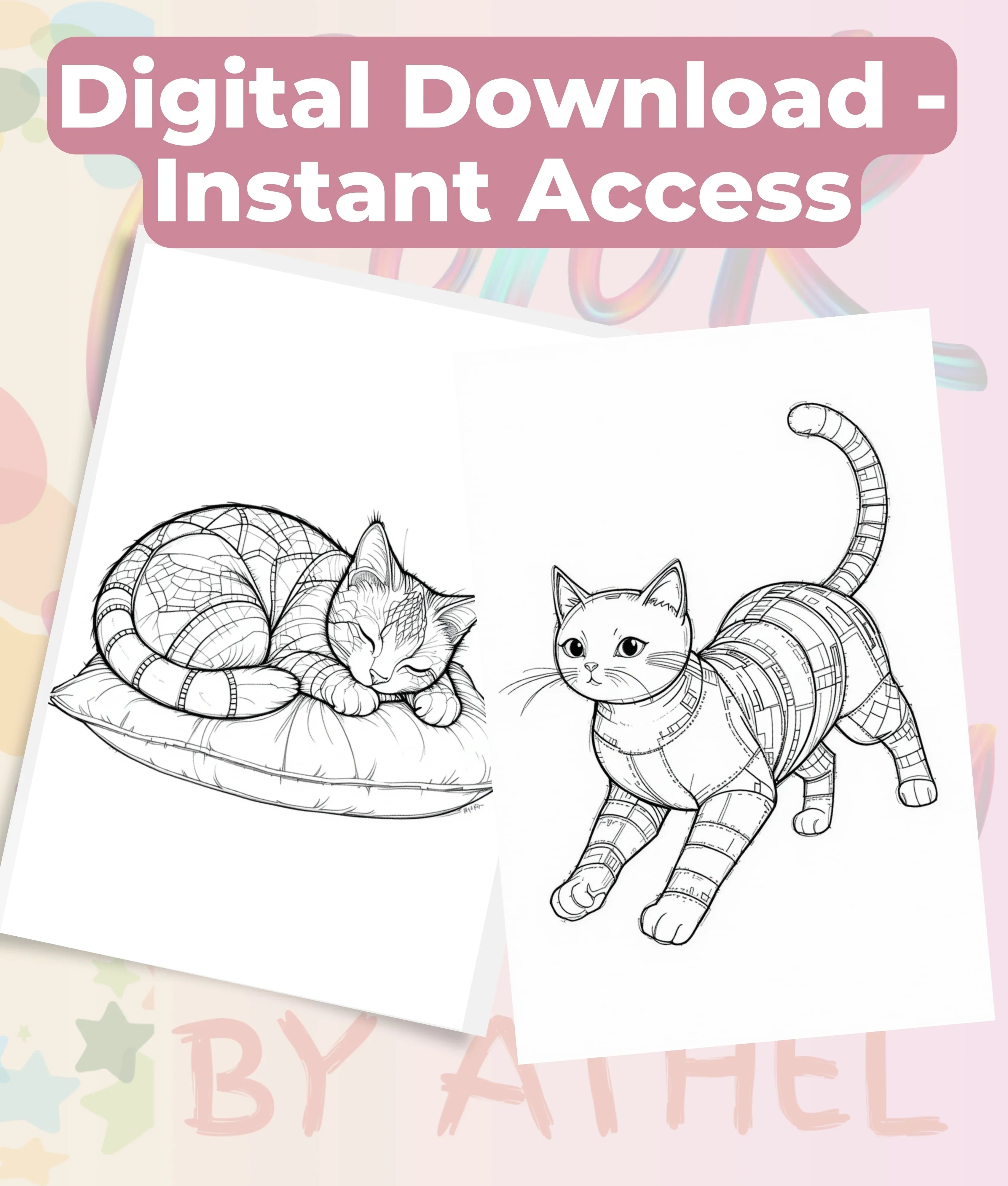 PatchworkStitched Cats Coloring Book Series Vol 6 - CraftNest - Digital Crafting and Art