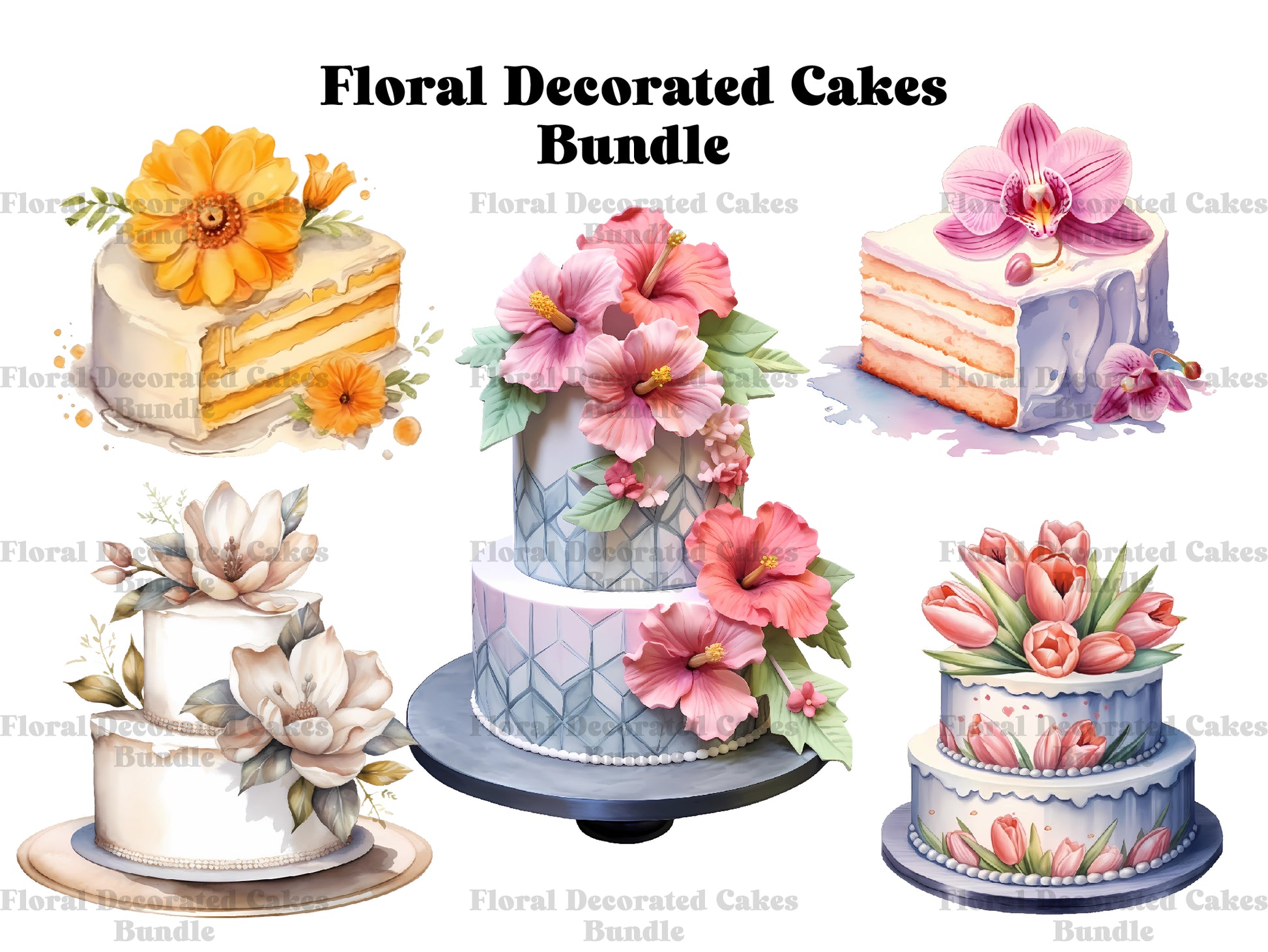 Floral Decorated Cakes Clipart - CraftNest