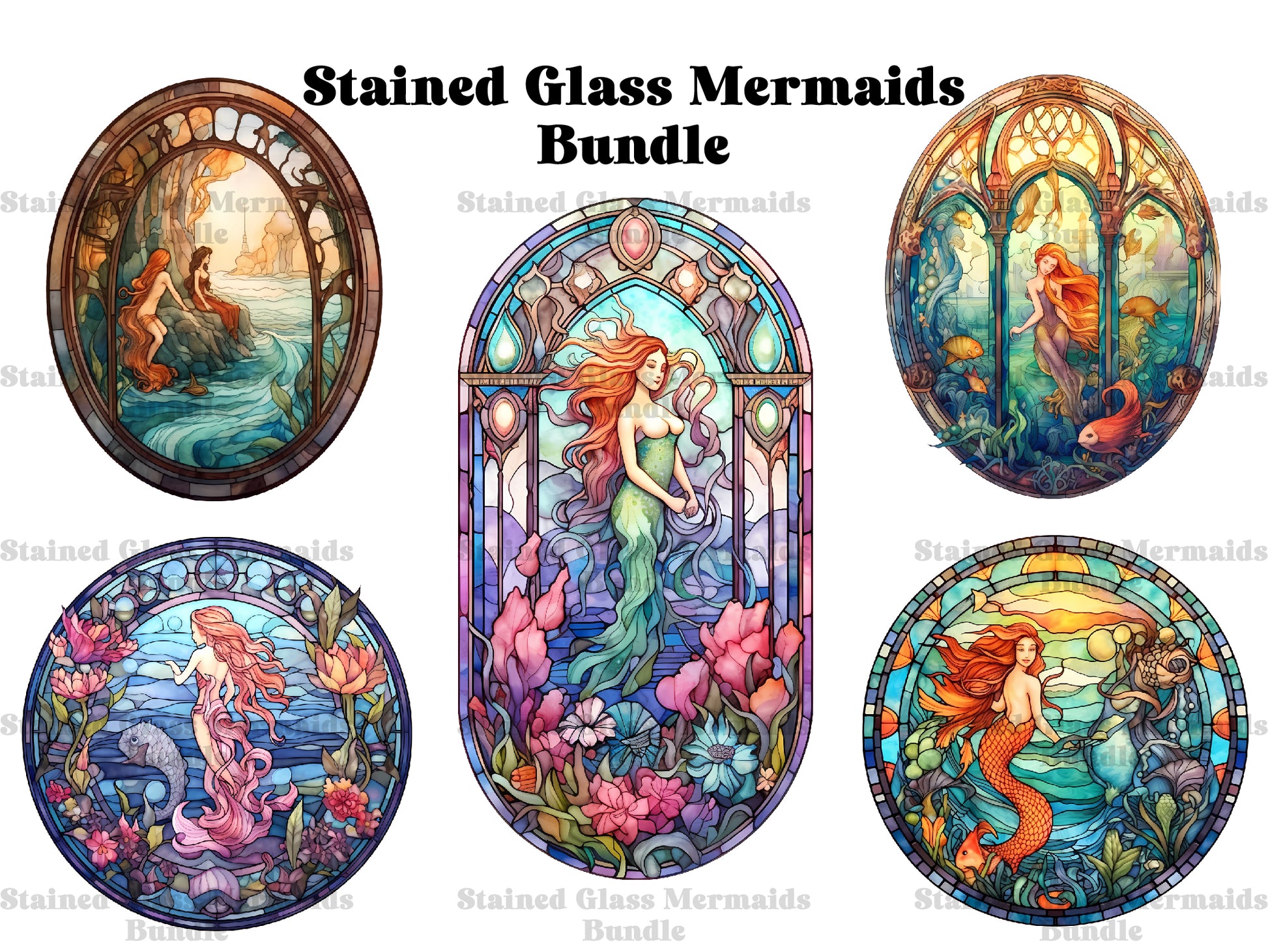 Stained Glass Mermaids Clipart - CraftNest