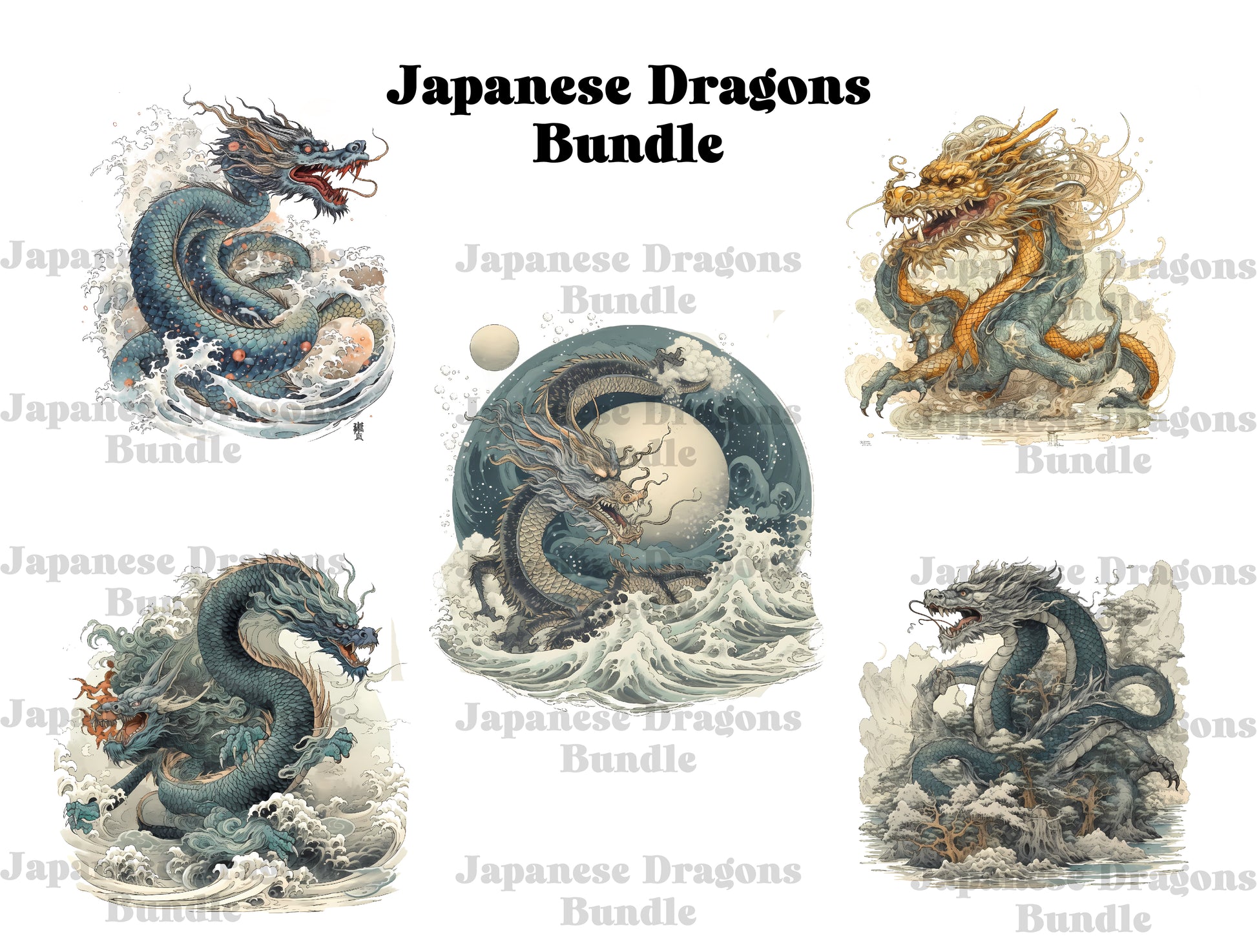 Japanese Art Style Dragons Clipart - CraftNest