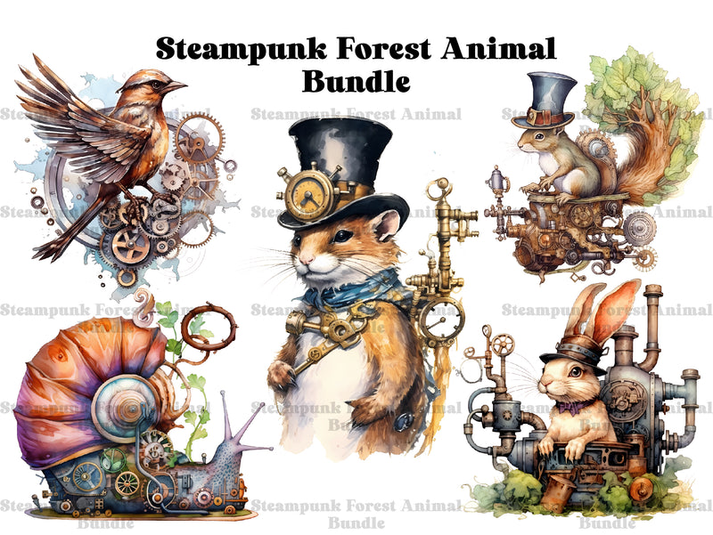 Steampunk Forest Animals Clipart - CraftNest