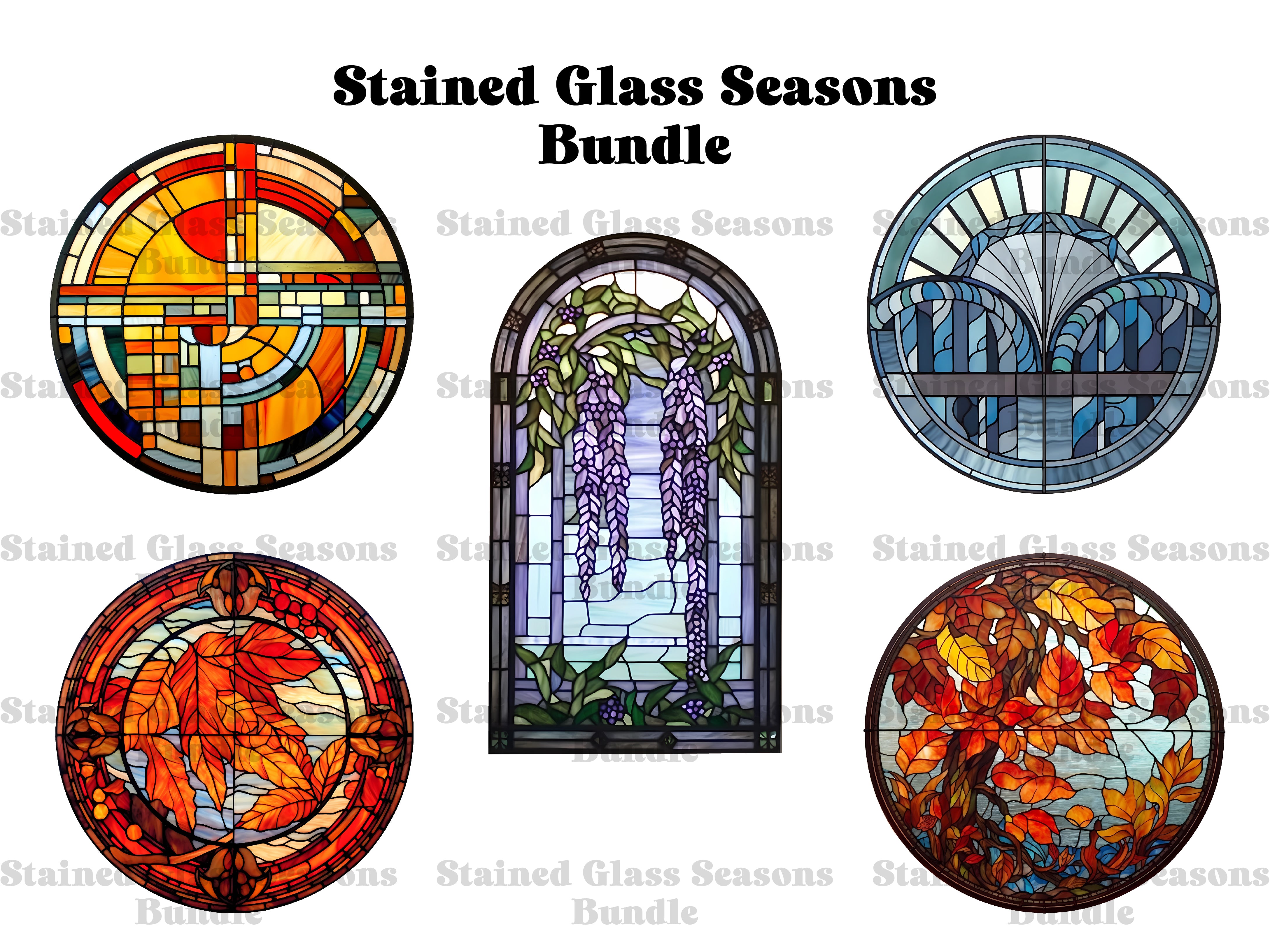 Stained Glass Seasons Clipart - CraftNest