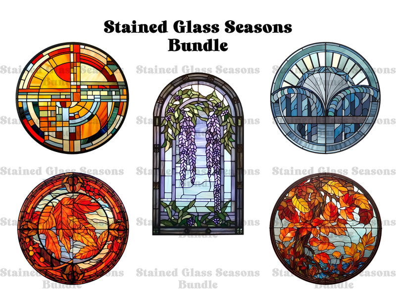 Stained Glass Seasons Clipart - CraftNest