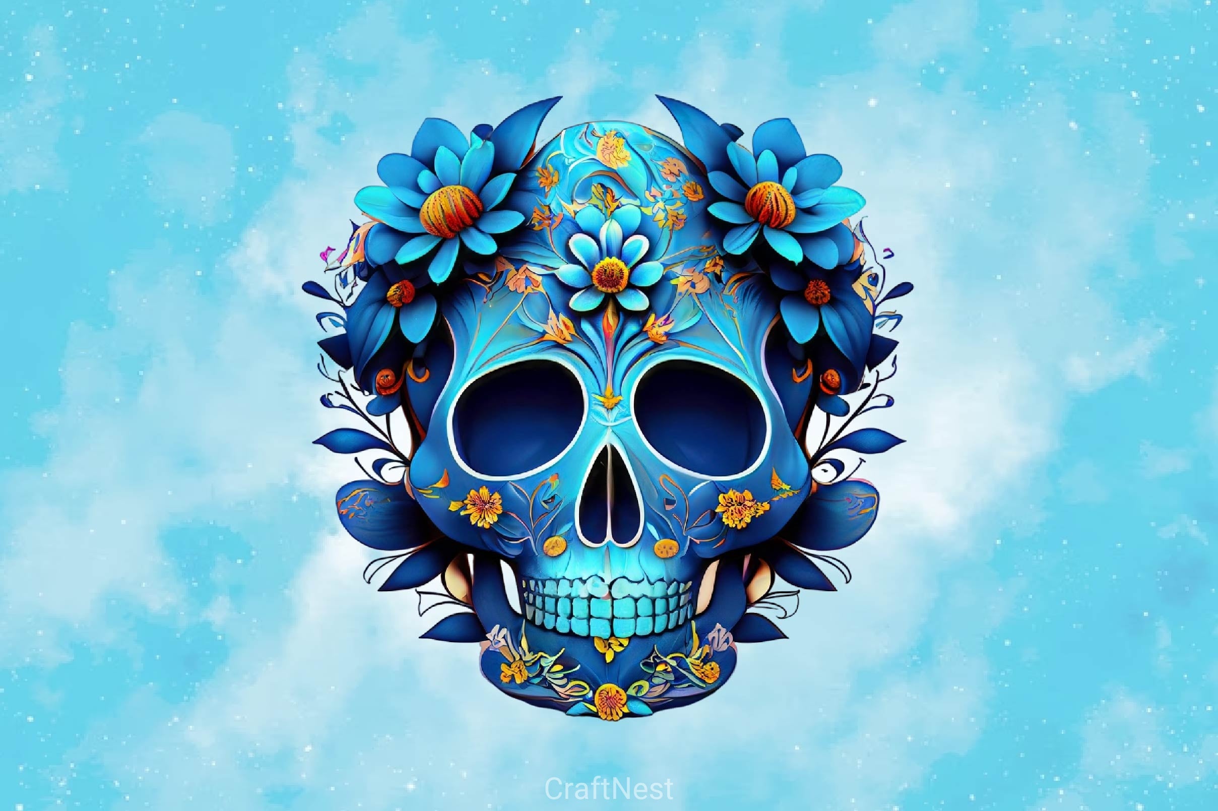 Royal Blue Floral Skulls Clipart Bundle - CraftNest - Digital Crafting and Art