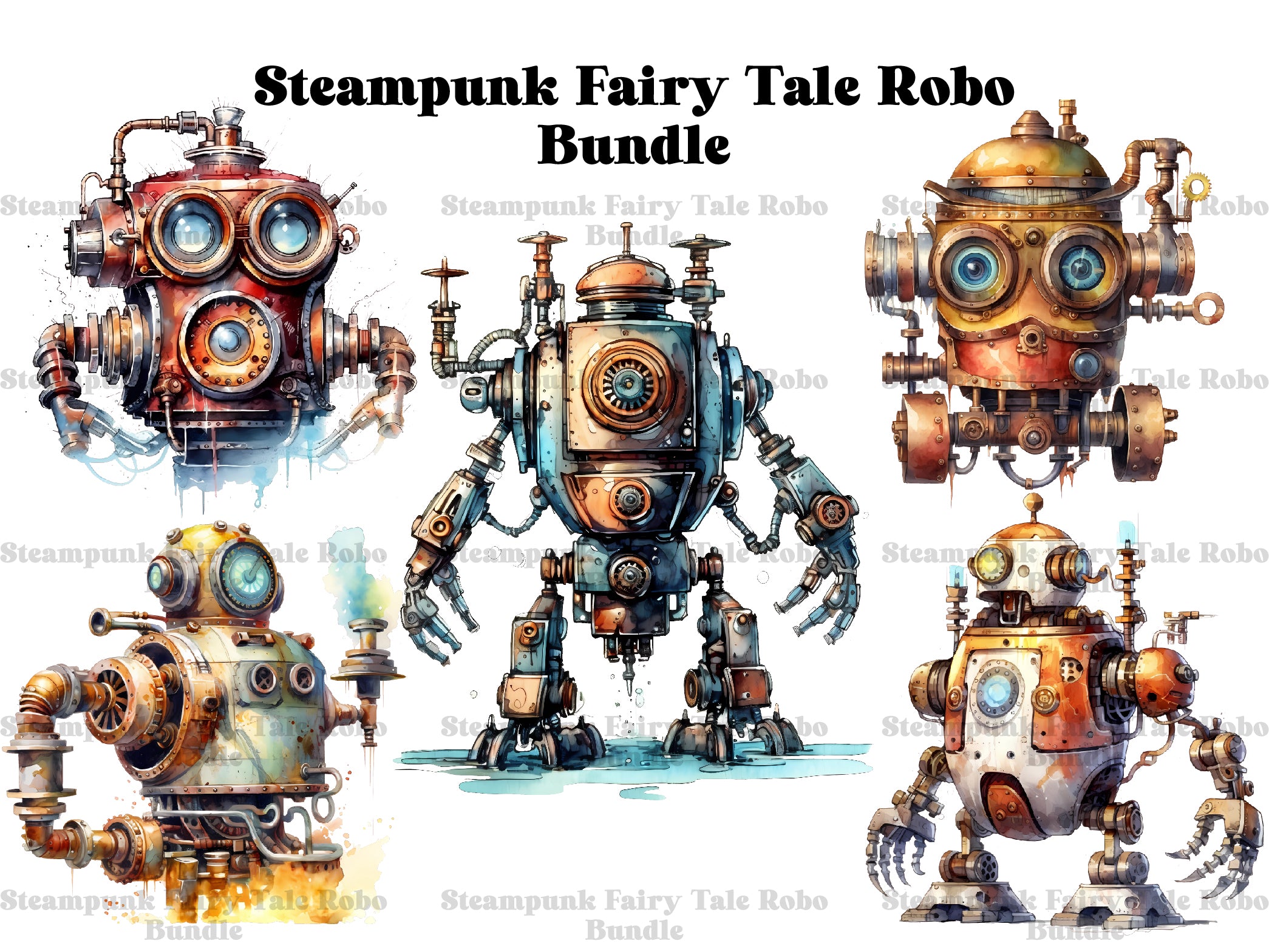 Steampunk Fairy Tale Robots Clipart - CraftNest