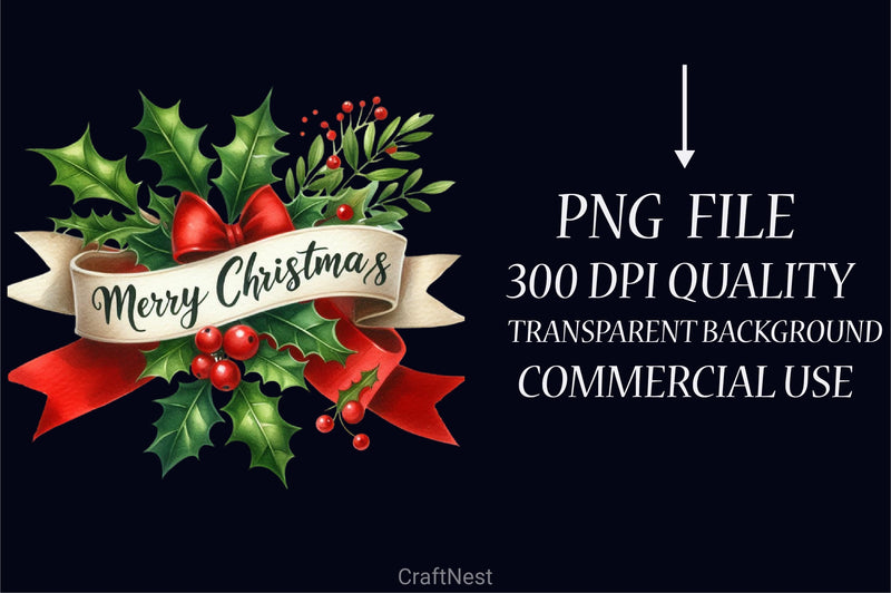 Merry Christmas Ribbons Clipart Bundle - CraftNest - Digital Crafting and Art