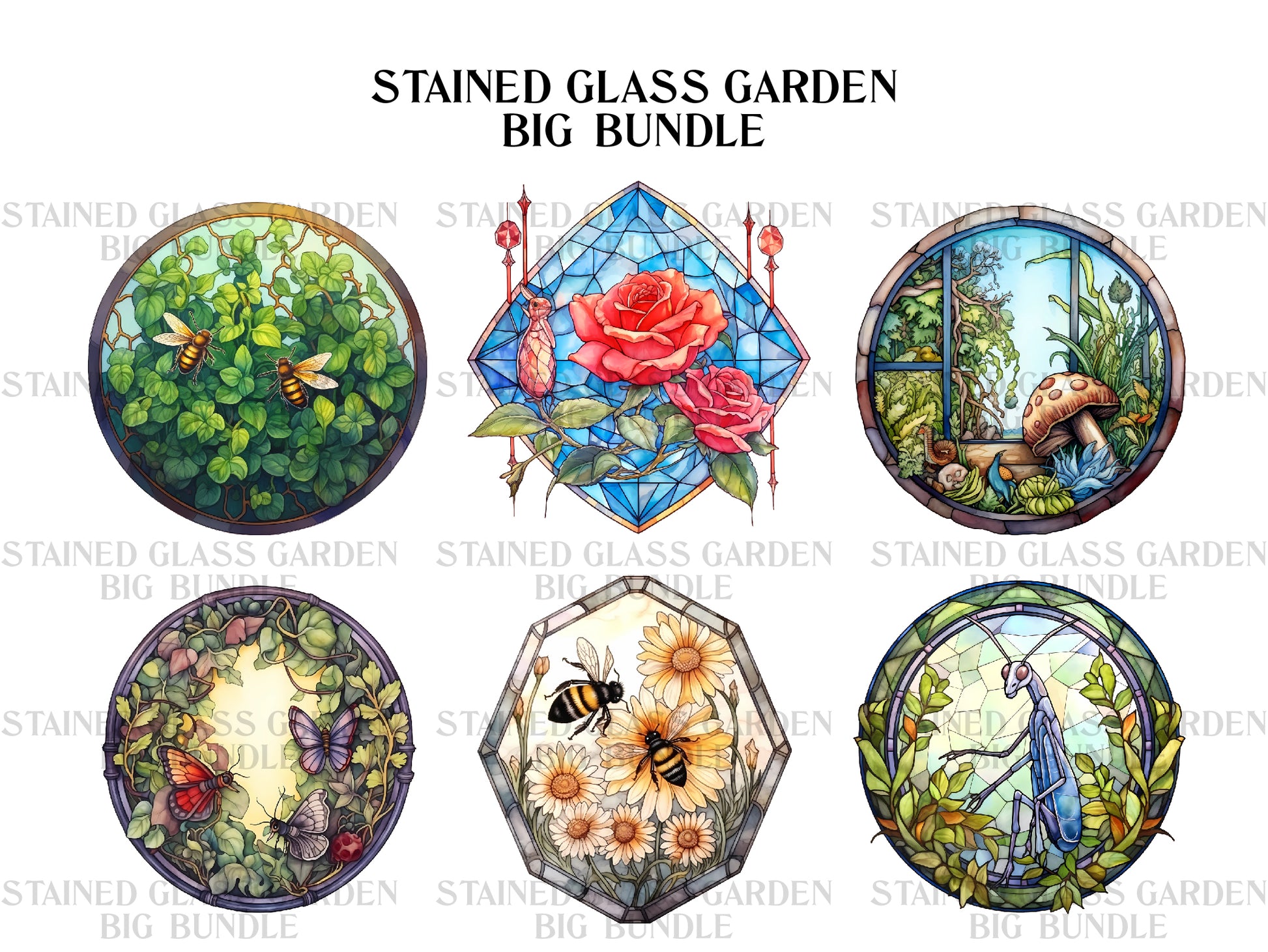 Stained Glass Garden Clipart - CraftNest