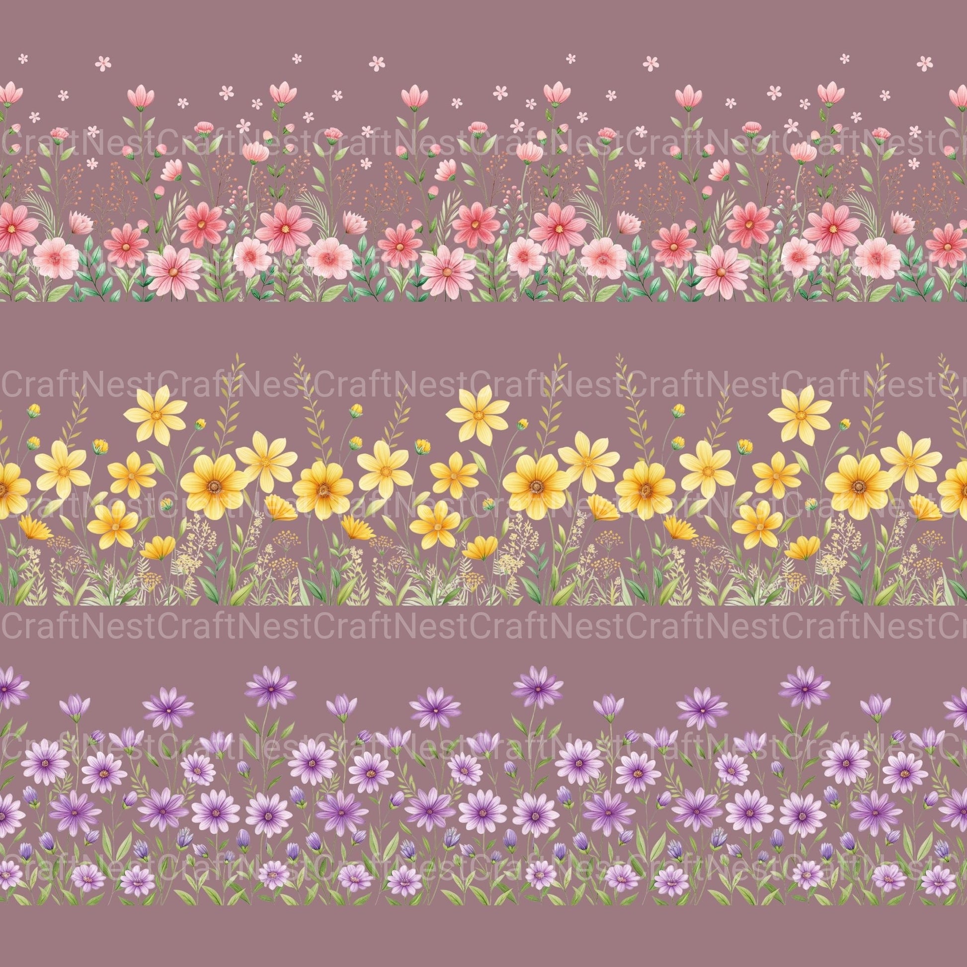 Seamless Flower Border Clipart Bundle - CraftNest - Digital Crafting and Art