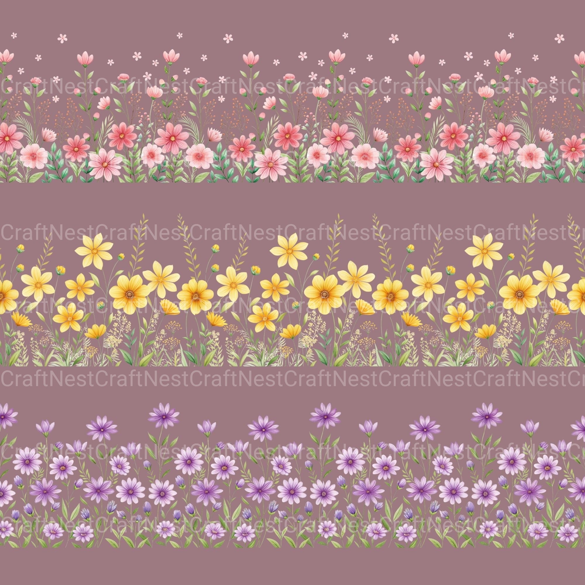 Seamless Flower Border Clipart Bundle - CraftNest - Digital Crafting and Art