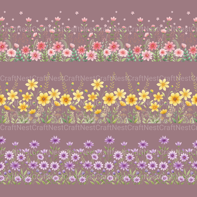Seamless Flower Border Clipart Bundle - CraftNest - Digital Crafting and Art