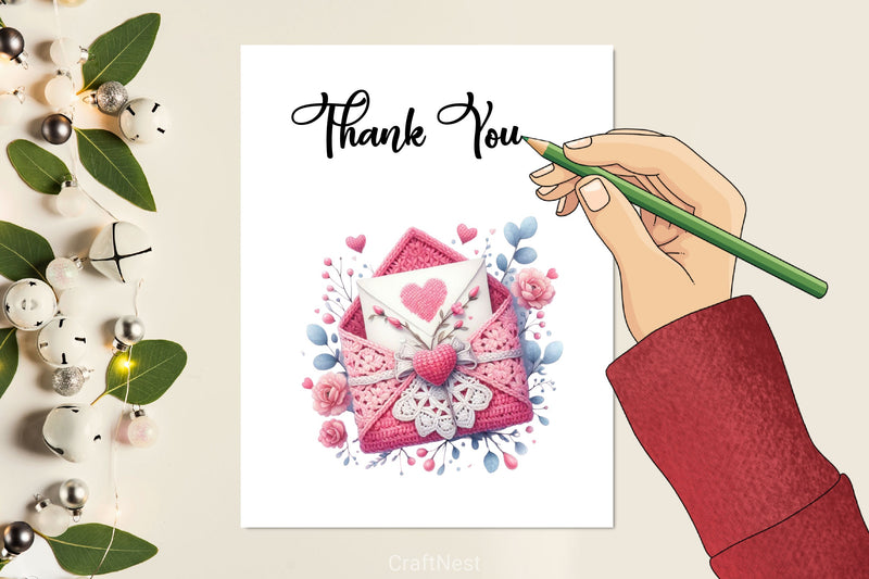 Pink Valentine Crochet Envelopes Clipart Bundle - CraftNest - Digital Crafting and Art