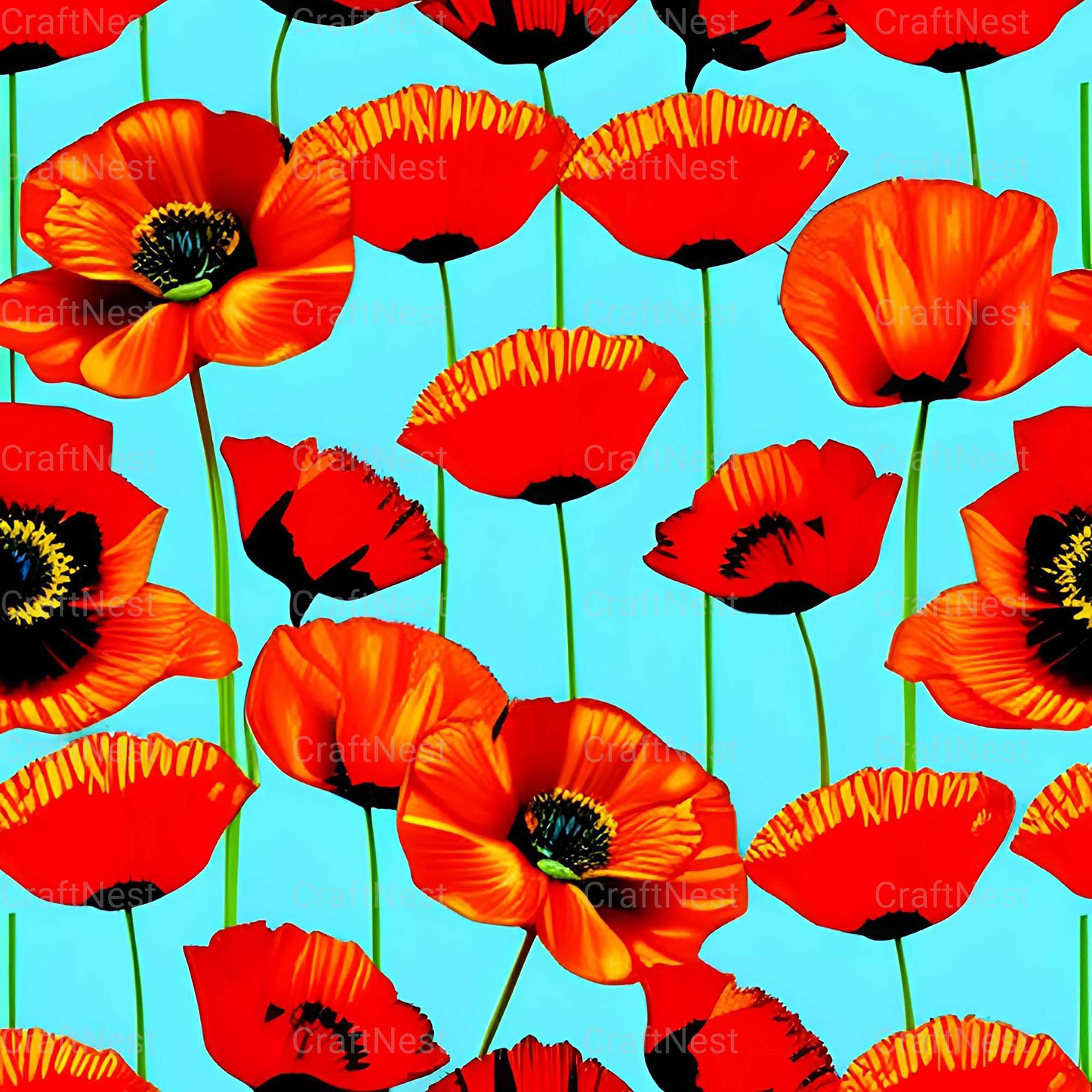 Poppy Seamless Digital Paper - CraftNest - Digital Crafting and Art