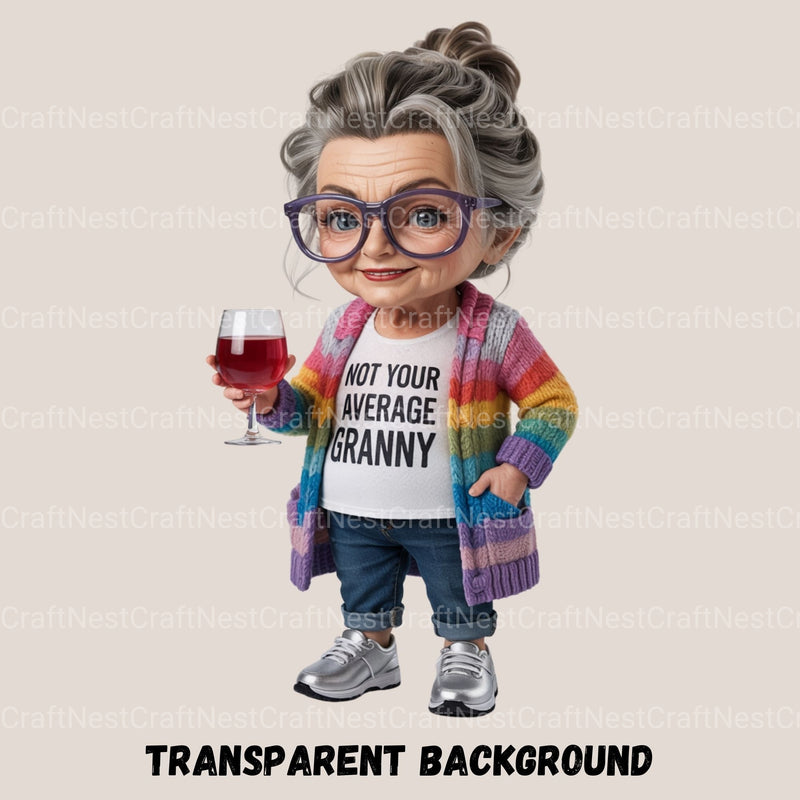 Wine Drinking Granny Clipart Bundle - CraftNest - Digital Crafting and Art
