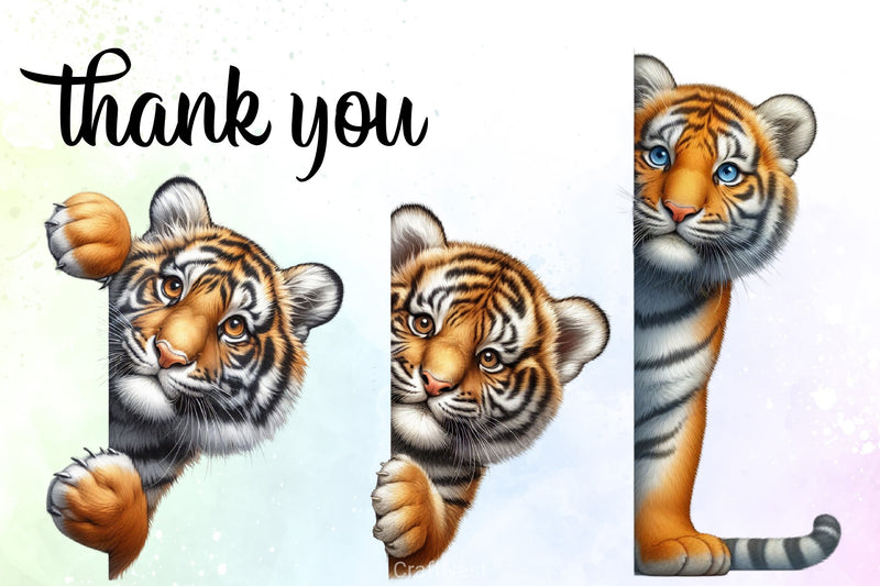 Cute Tiger Peeking Clipart Bundle - CraftNest - Digital Crafting and Art