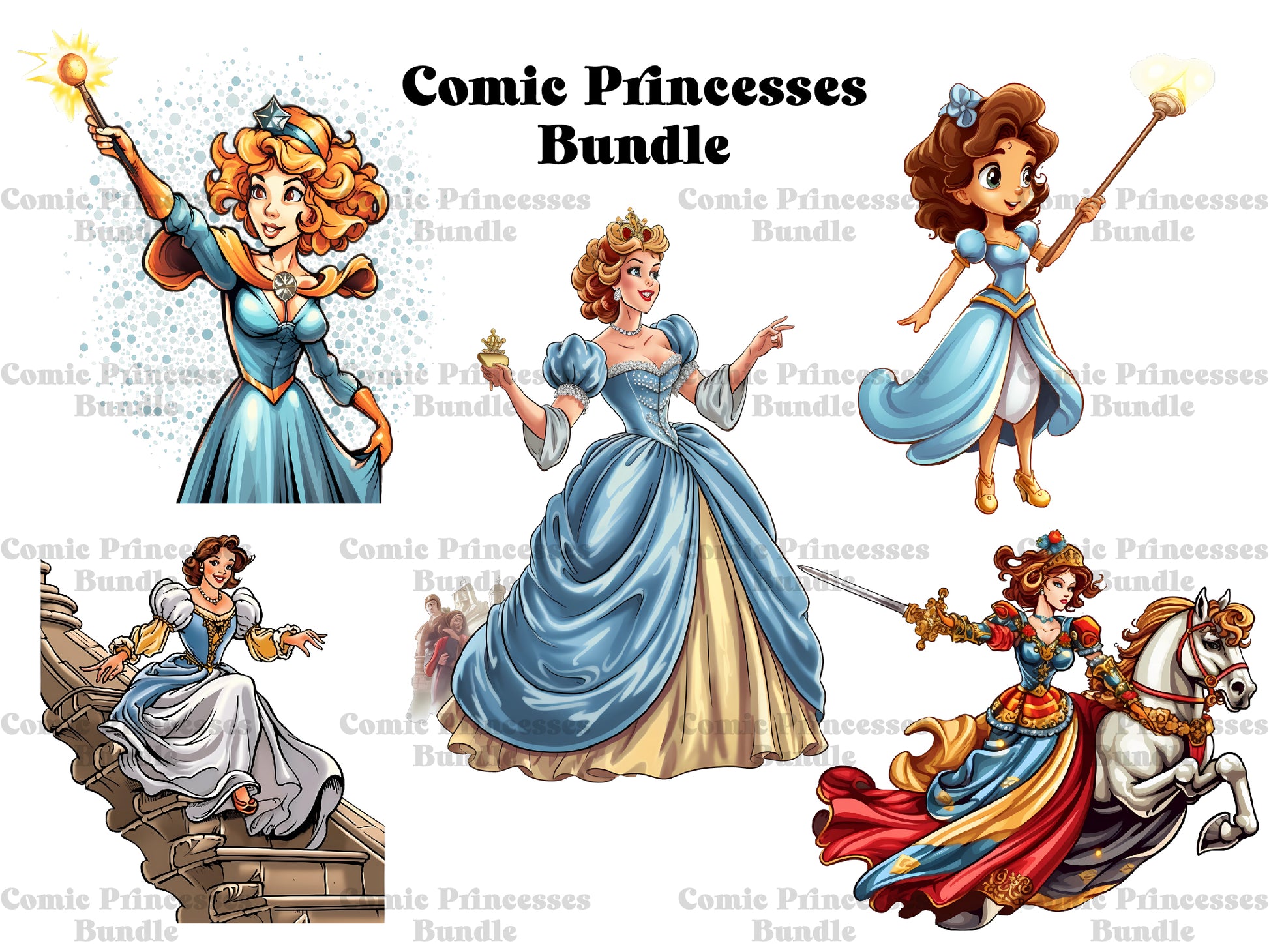 Comic Art Style Princesses Clipart - CraftNest