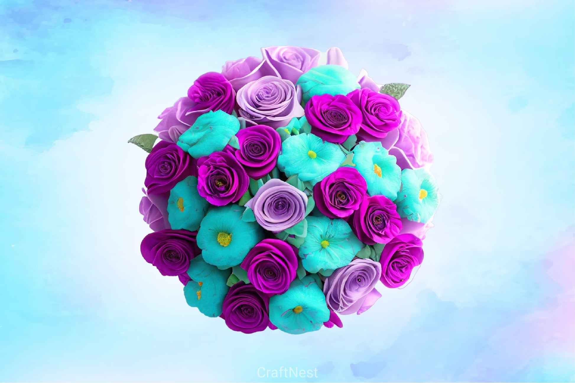 Purple And Turquoise Bouquets Clipart Bundle - CraftNest - Digital Crafting and Art