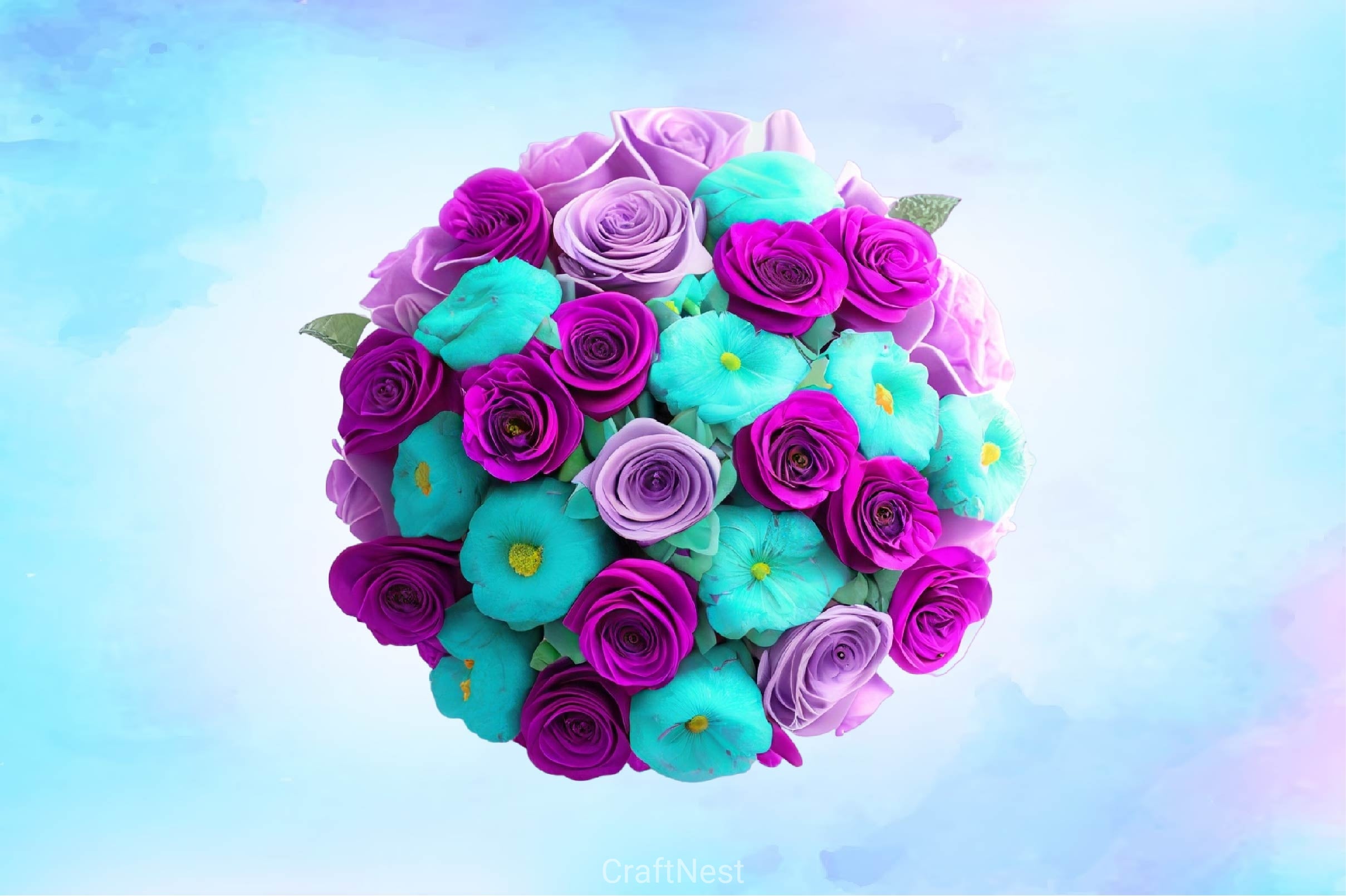 Purple And Turquoise Bouquets Clipart Bundle - CraftNest - Digital Crafting and Art