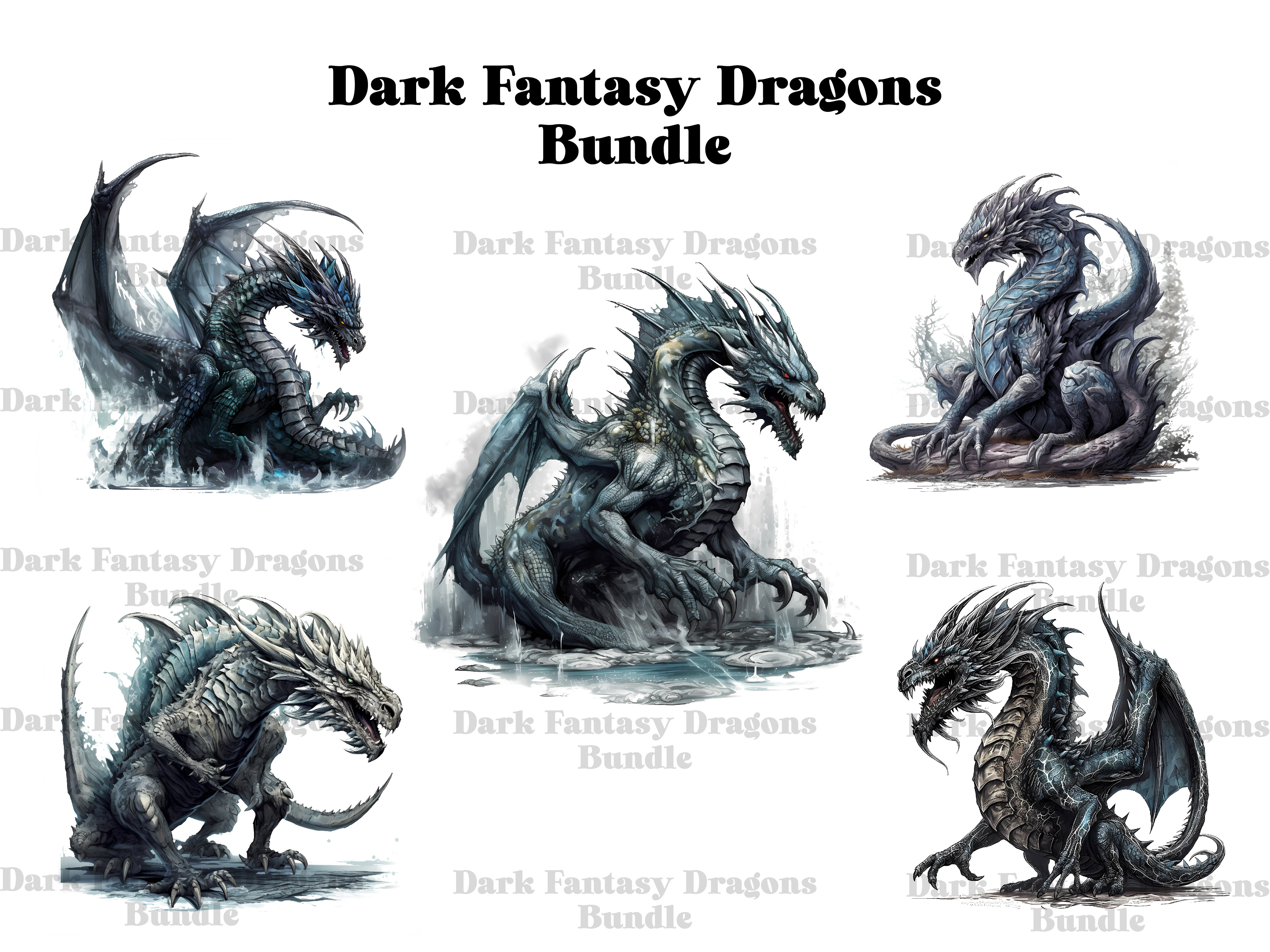 Dark Fantasy Dragons Clipart - CraftNest