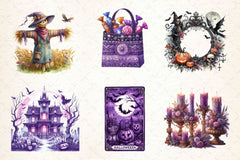 Antique Purple Halloween Set Clipart Bundle - CraftNest - Digital Crafting and Art