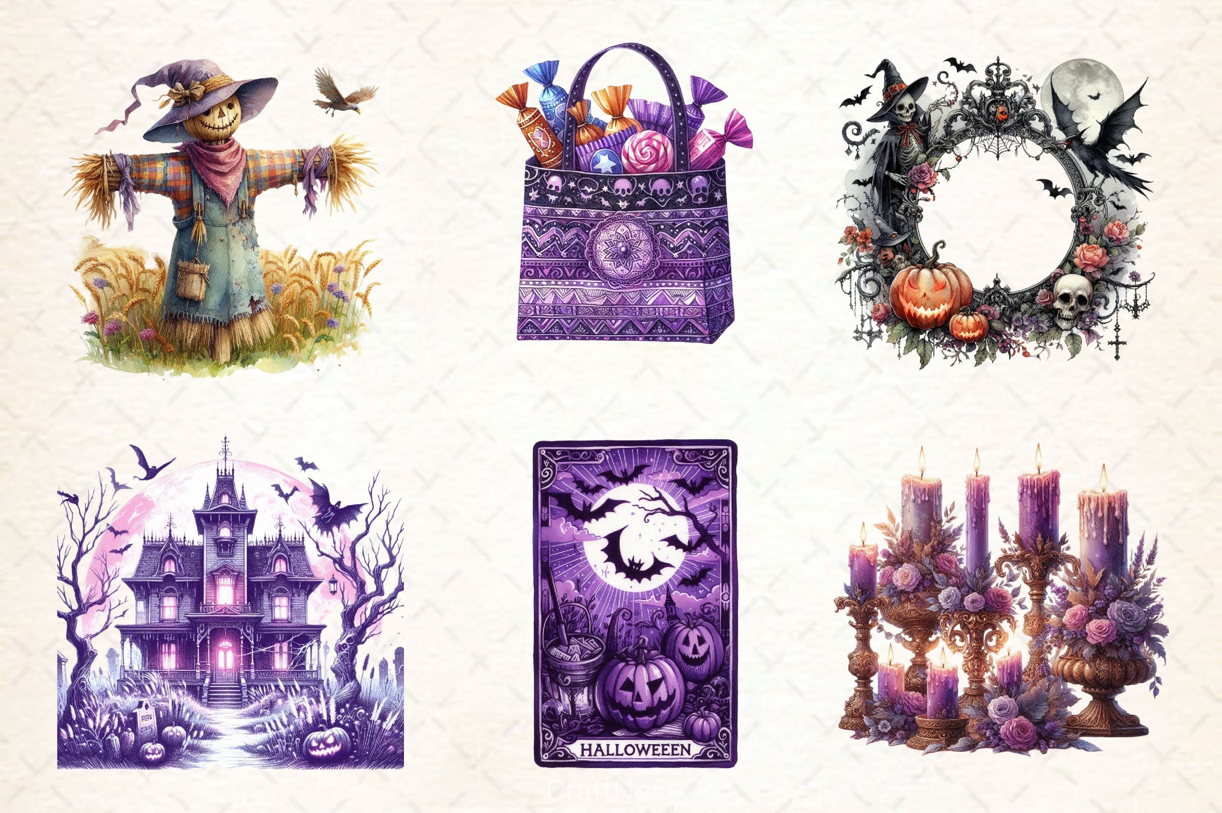 Antique Purple Halloween Set Clipart Bundle - CraftNest - Digital Crafting and Art