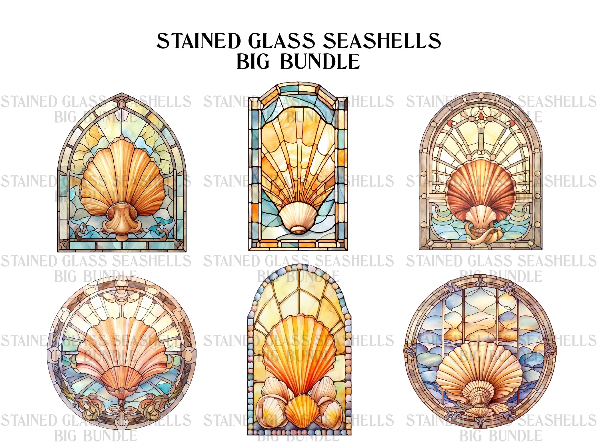 Stained Glass Seashells Clipart - CraftNest