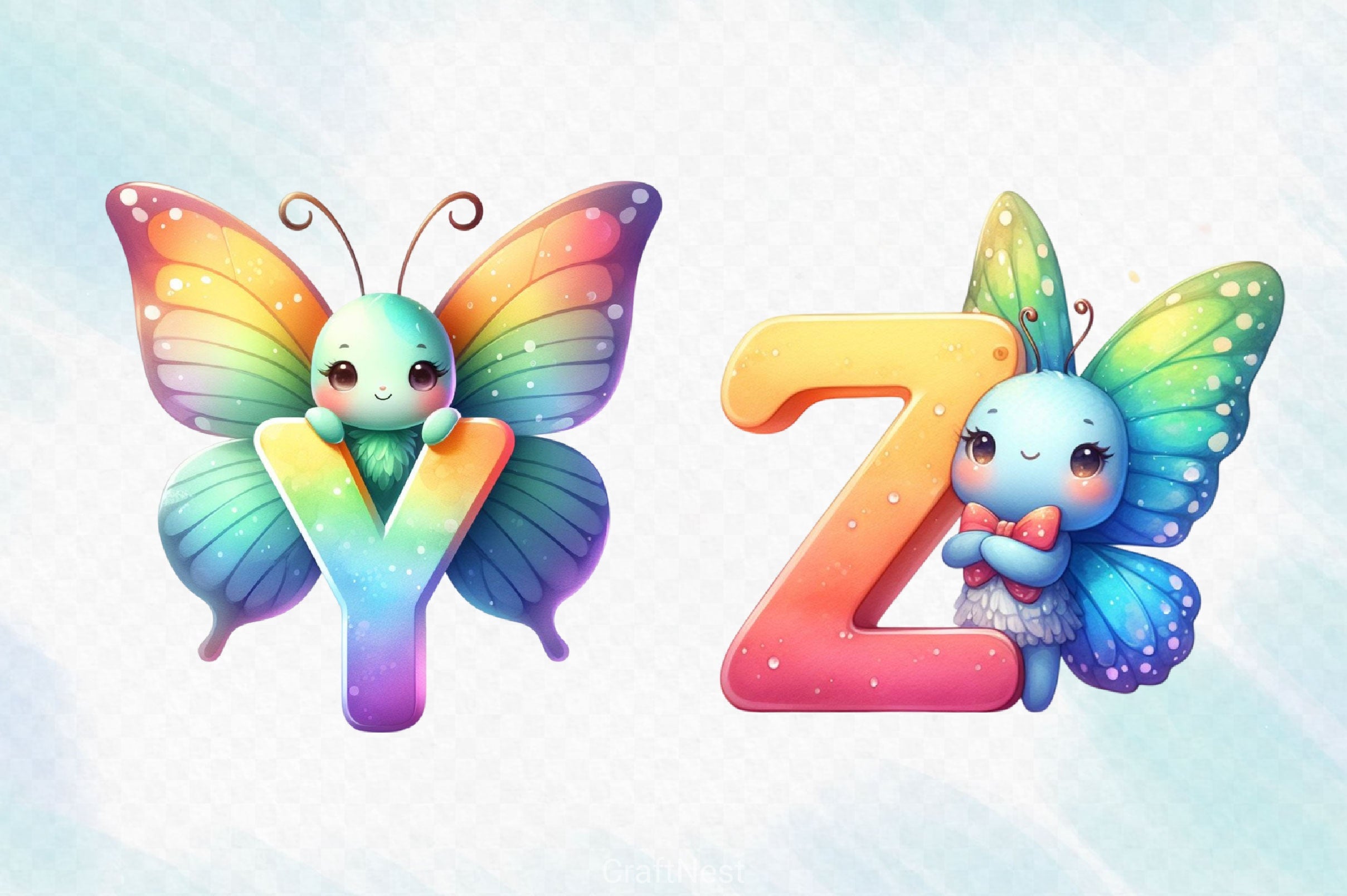 Cute Butterfly Alphabet Clipart Bundle - CraftNest - Digital Crafting and Art
