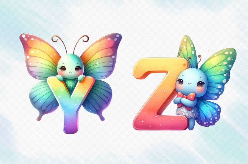 Cute Butterfly Alphabet Clipart Bundle - CraftNest - Digital Crafting and Art