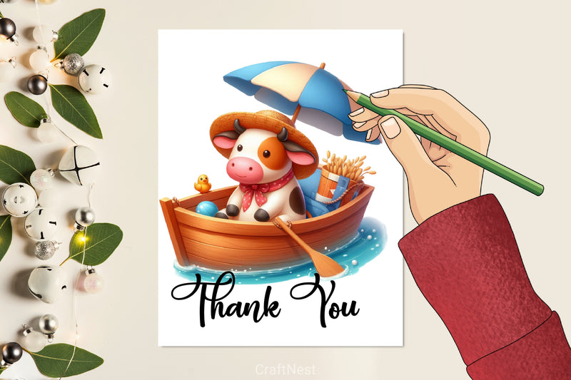 Cute Cow Boat Summer Clipart Bundle - CraftNest - Digital Crafting and Art