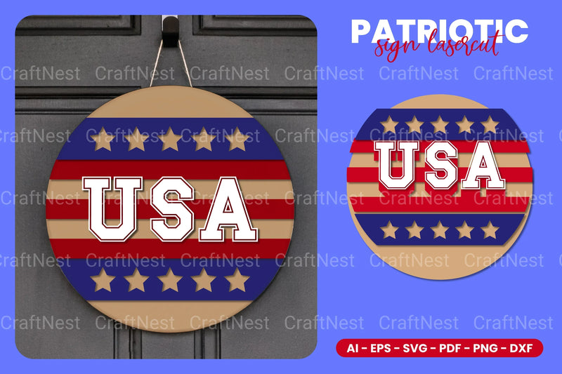 Patriotic Round Sign Lasercut SVG Bundle - CraftNest - Digital Crafting and Art