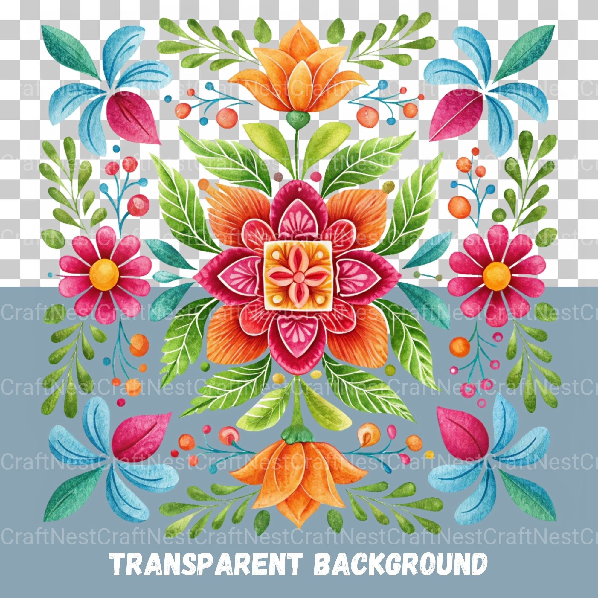 Mexican Embroidery Flowers Clipart Bundle - CraftNest - Digital Crafting and Art