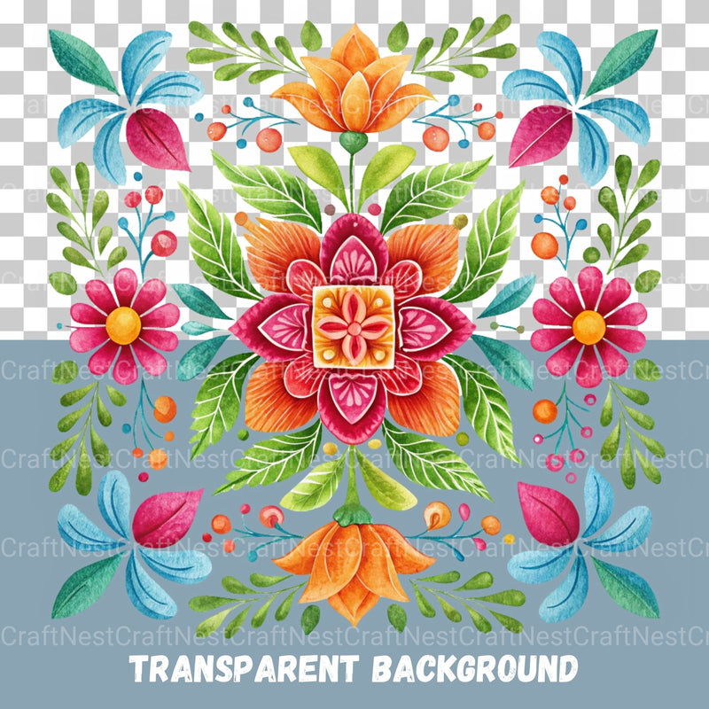 Mexican Embroidery Flowers Clipart Bundle - CraftNest - Digital Crafting and Art