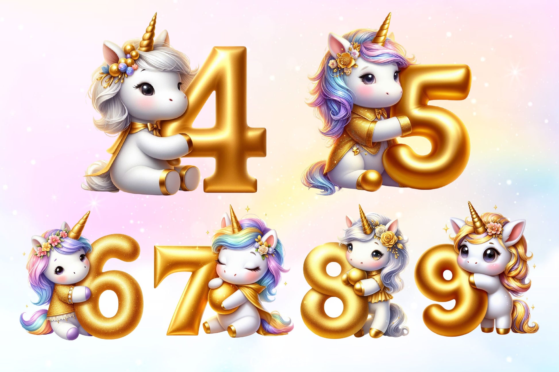 Cute Unicorn Gold Alphabet Clipart Bundle - CraftNest - Digital Crafting and Art