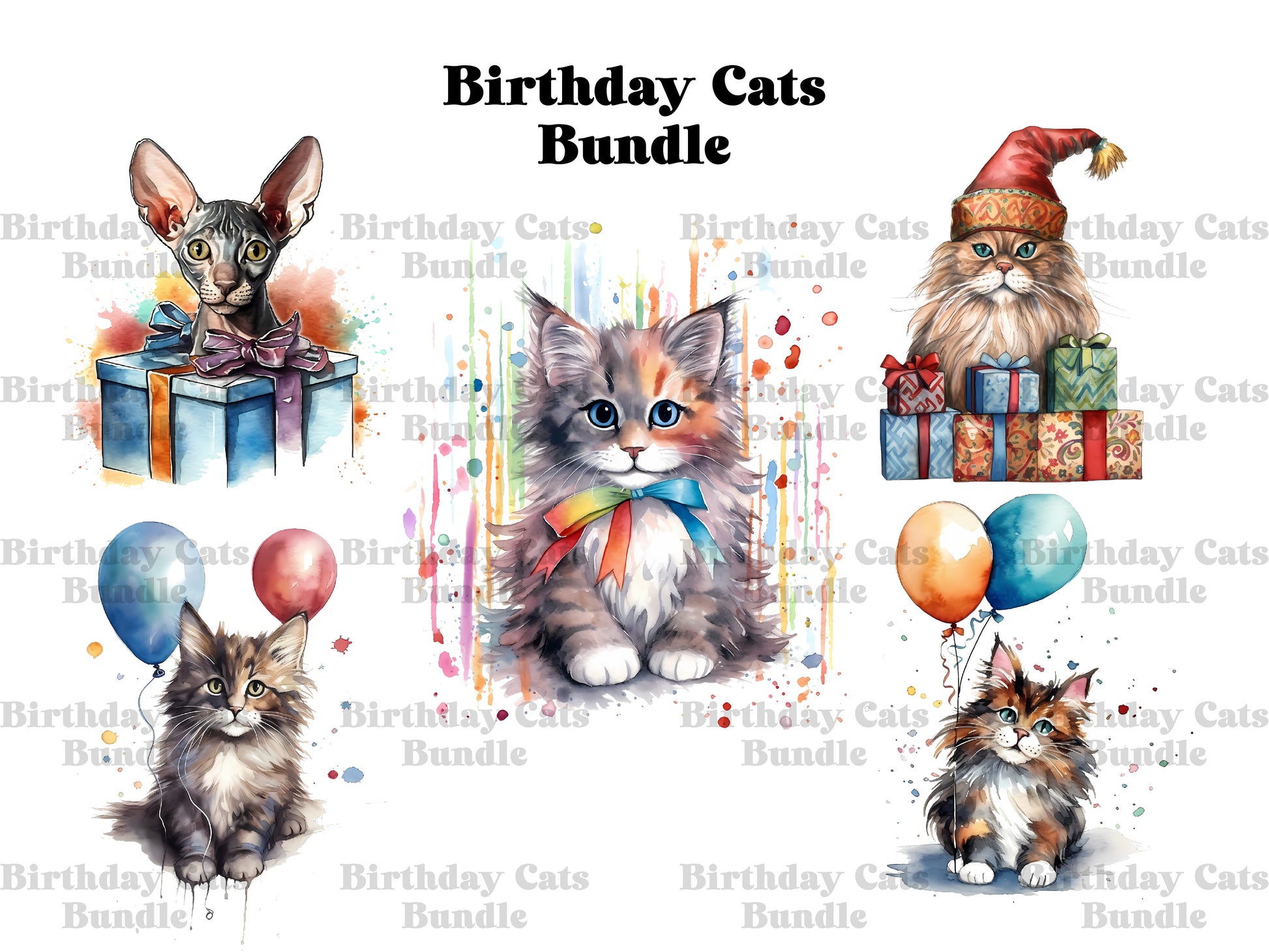 Birthday Cats Clipart - CraftNest