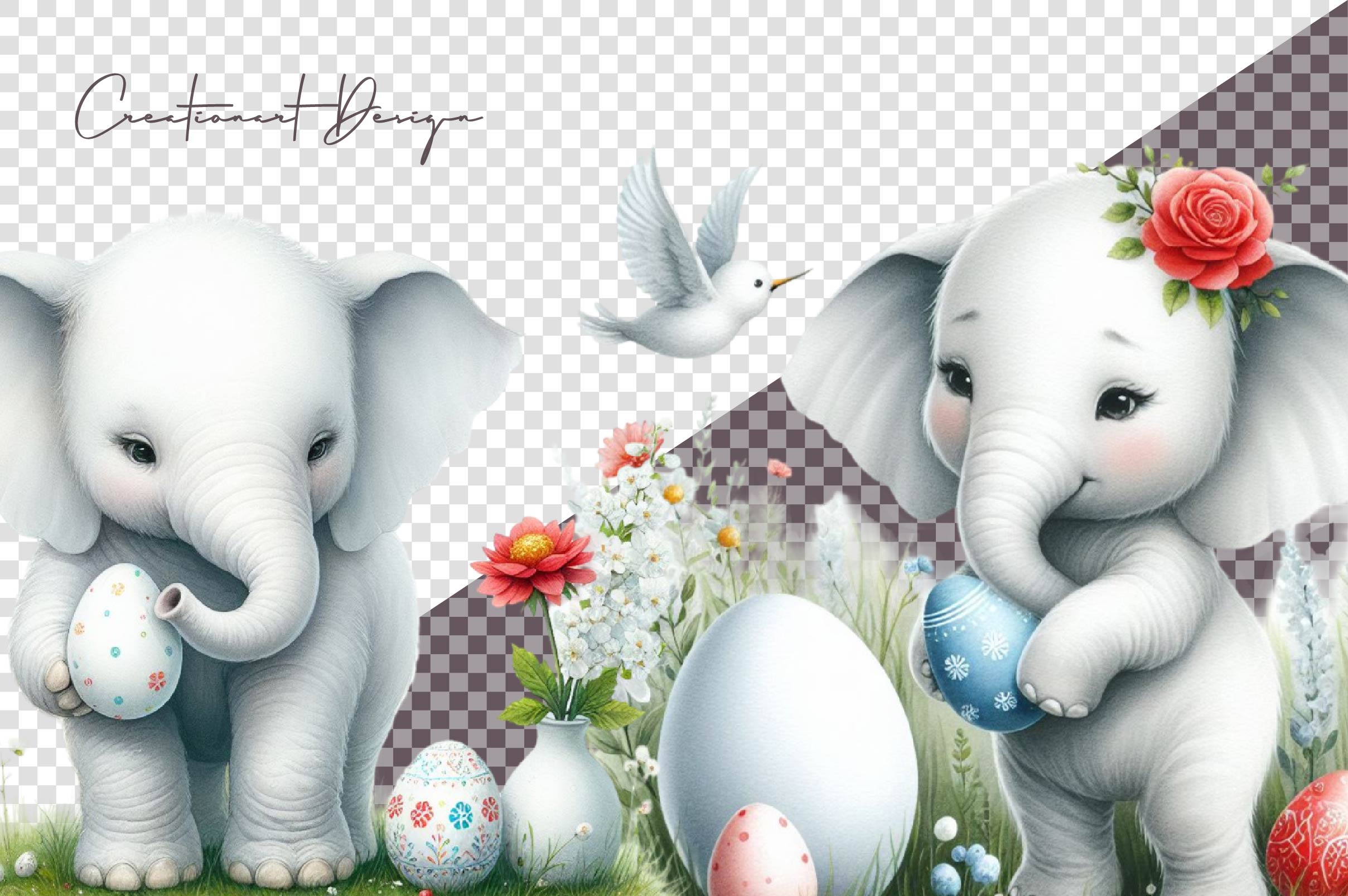Watercolour Easter Elephant Clipart Bundle - CraftNest - Digital Crafting and Art