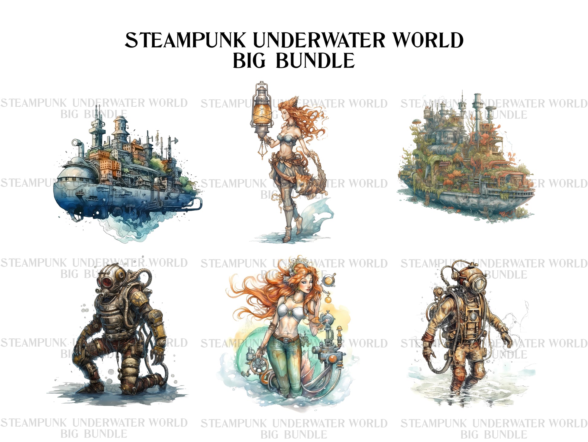 Steampunk Underwater World Clipart - CraftNest