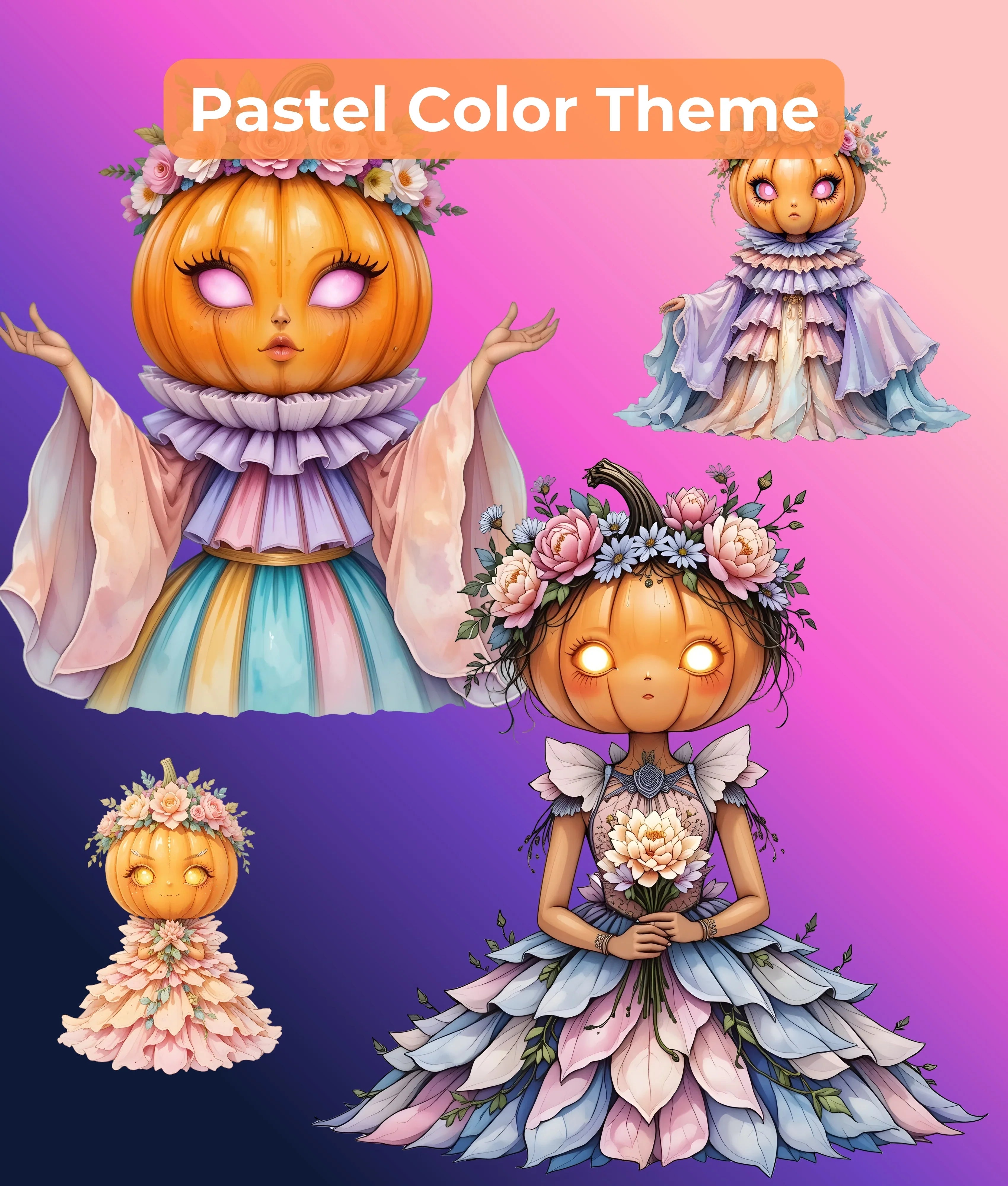 Pastel Pumpkin Goddess Clipart Bundle - CraftNest - Digital Crafting and Art