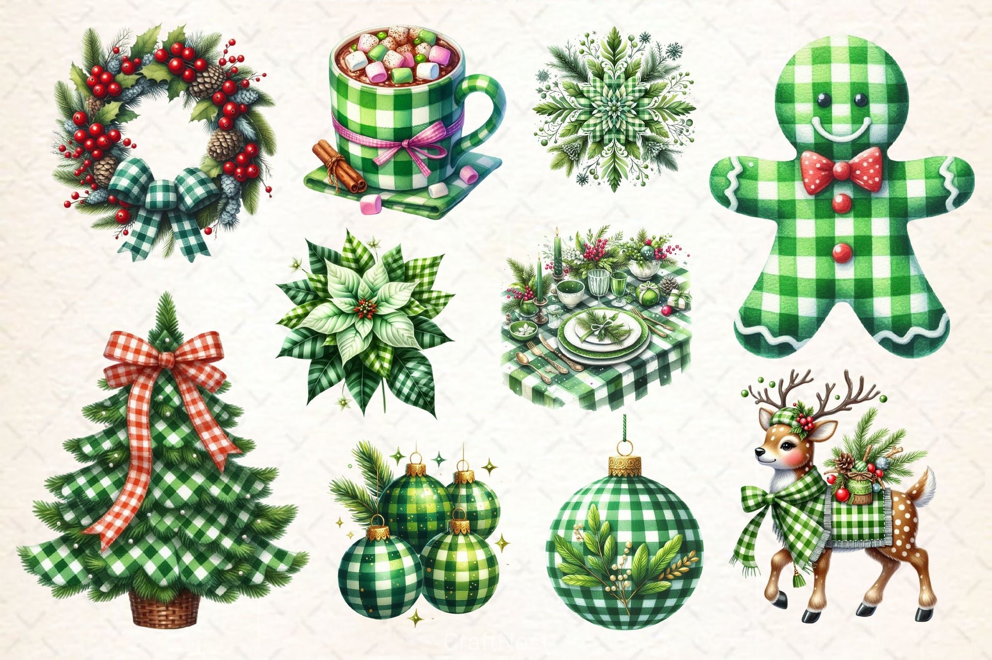 Green Plaid Christmas Clipart Bundle - CraftNest - Digital Crafting and Art