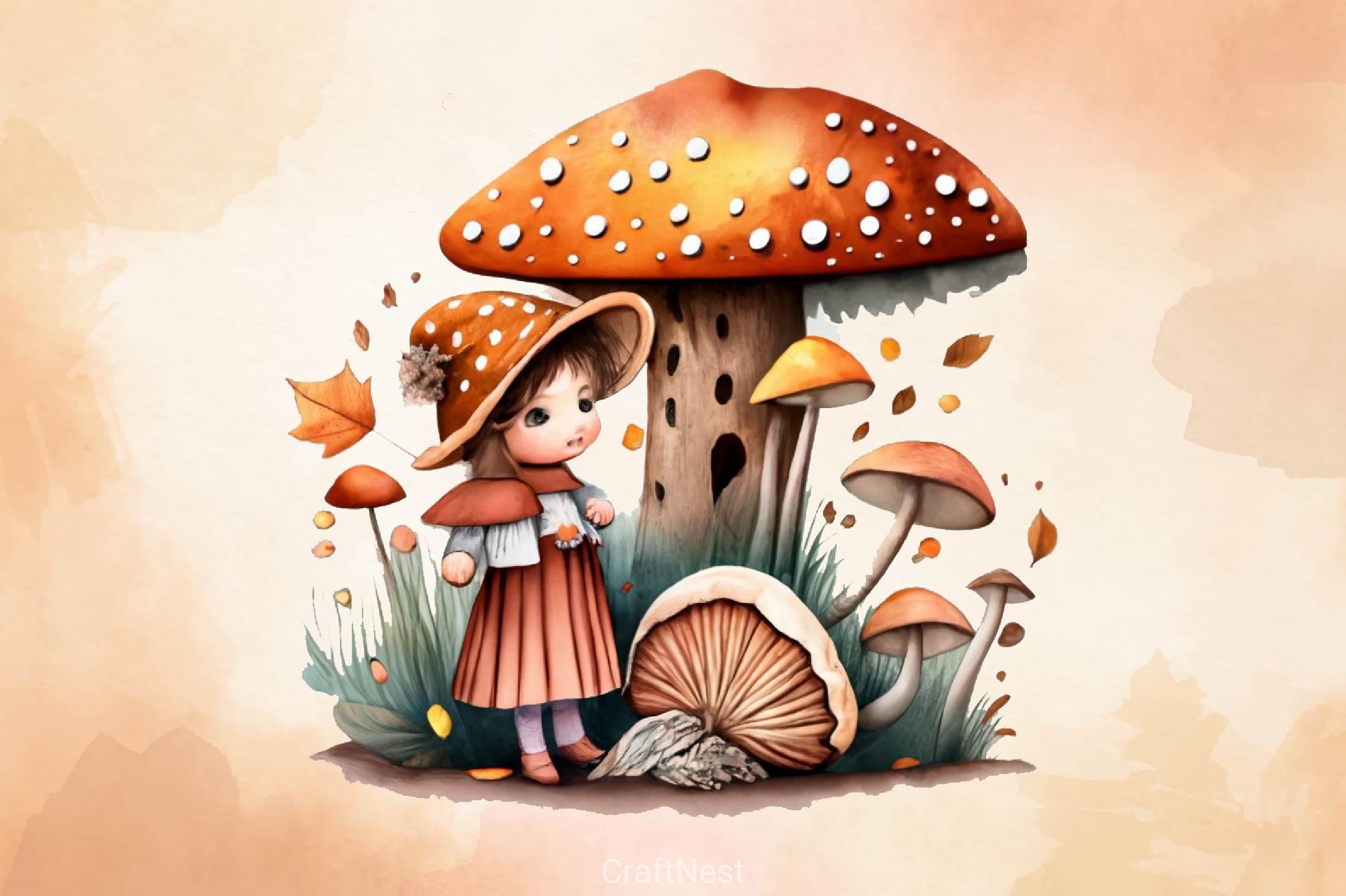 Girl With Mushrooms Autumn Fall Fairy Clipart Bundle - CraftNest - Digital Crafting and Art