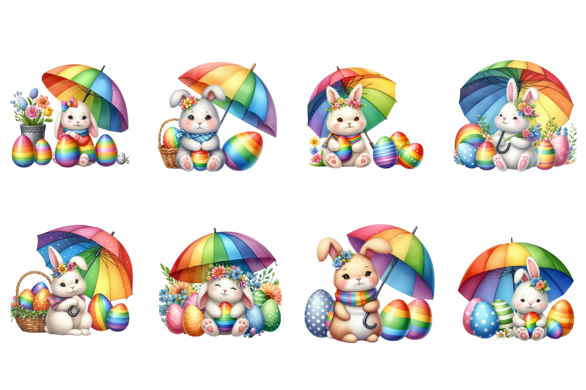 Easter Bunny Rainbow Umbrella Clipart Bundle - CraftNest - Digital Crafting and Art