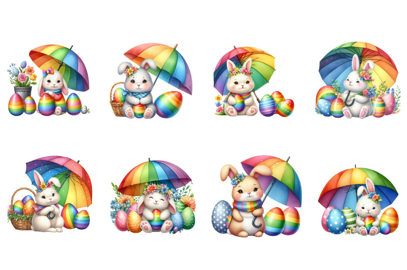 Easter Bunny Rainbow Umbrella Clipart Bundle - CraftNest - Digital Crafting and Art
