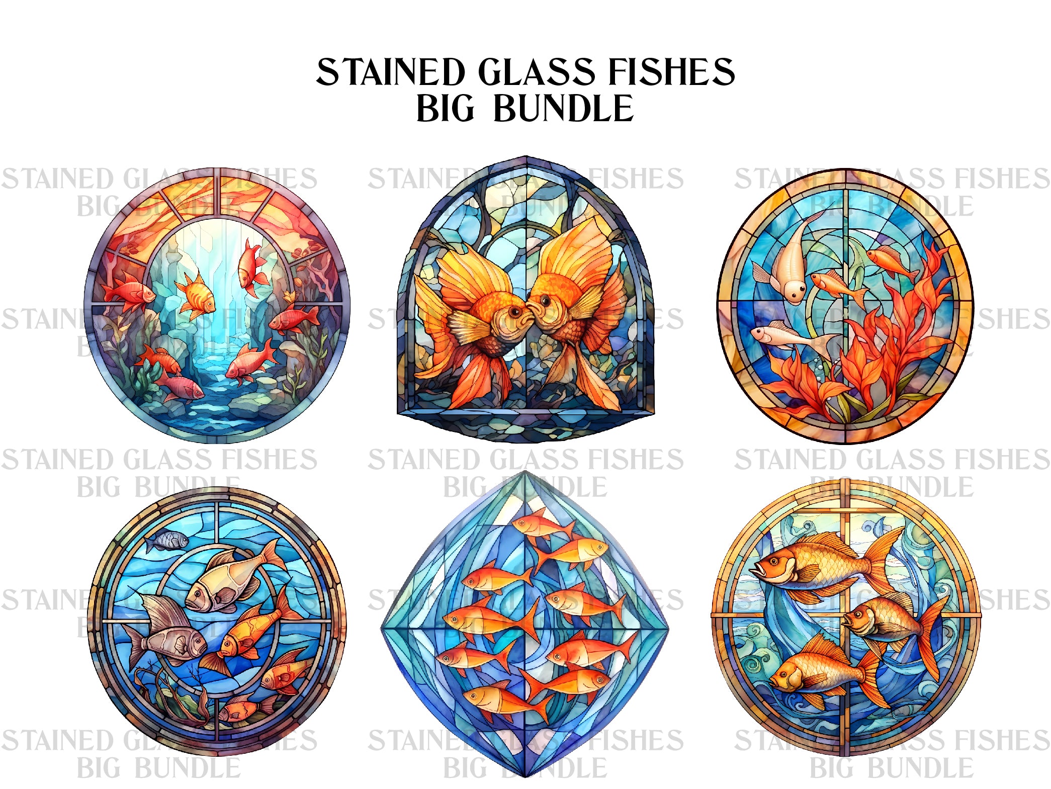 Stained Glass Fishes Clipart - CraftNest