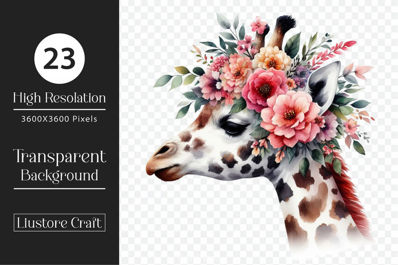 Floral Giraffe Clipart Bundle - CraftNest - Digital Crafting and Art