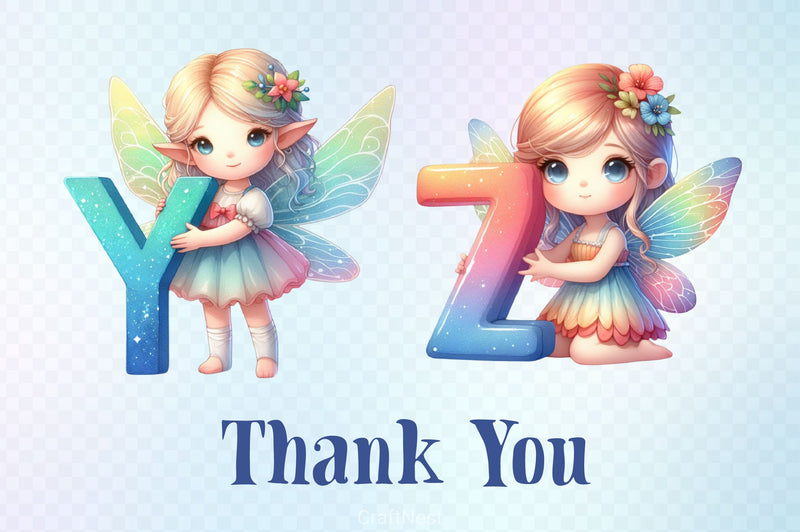 Cute Fairy Alphabet Clipart Bundle - CraftNest - Digital Crafting and Art