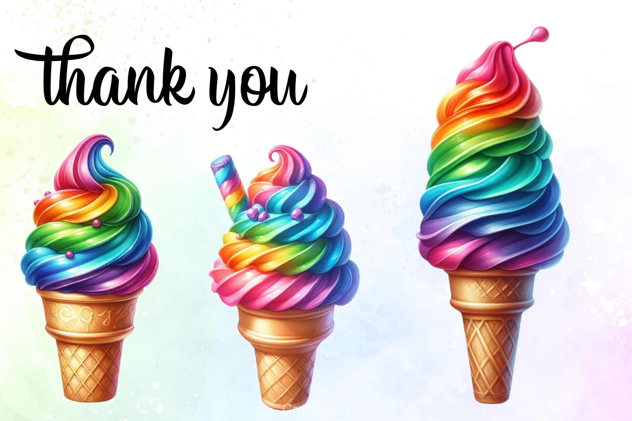 Rainbow Ice Cream Clipart Bundle - CraftNest - Digital Crafting and Art