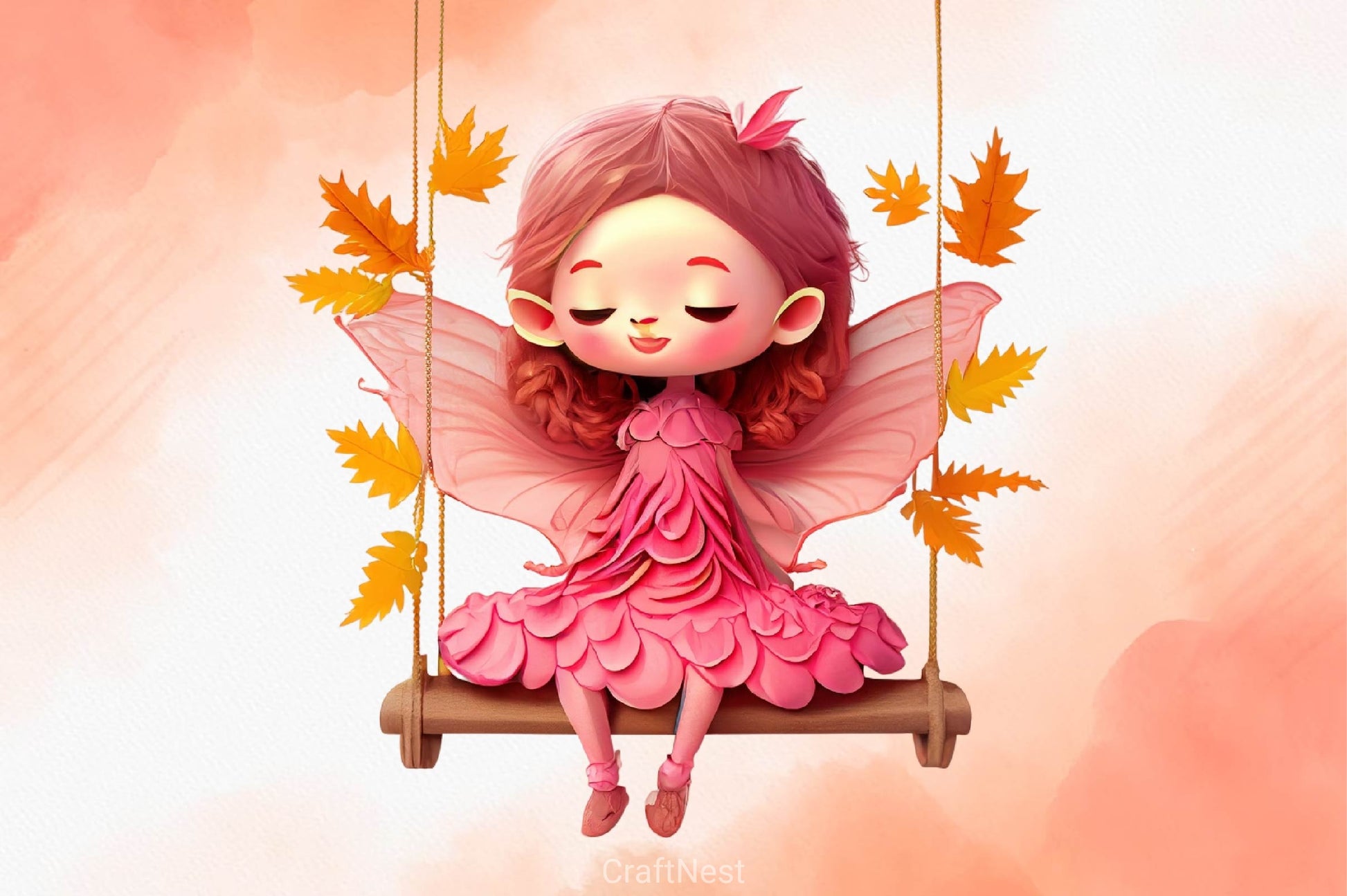 Pink Cute Autumn Fairy With Swing Clipart Bundle - CraftNest - Digital Crafting and Art