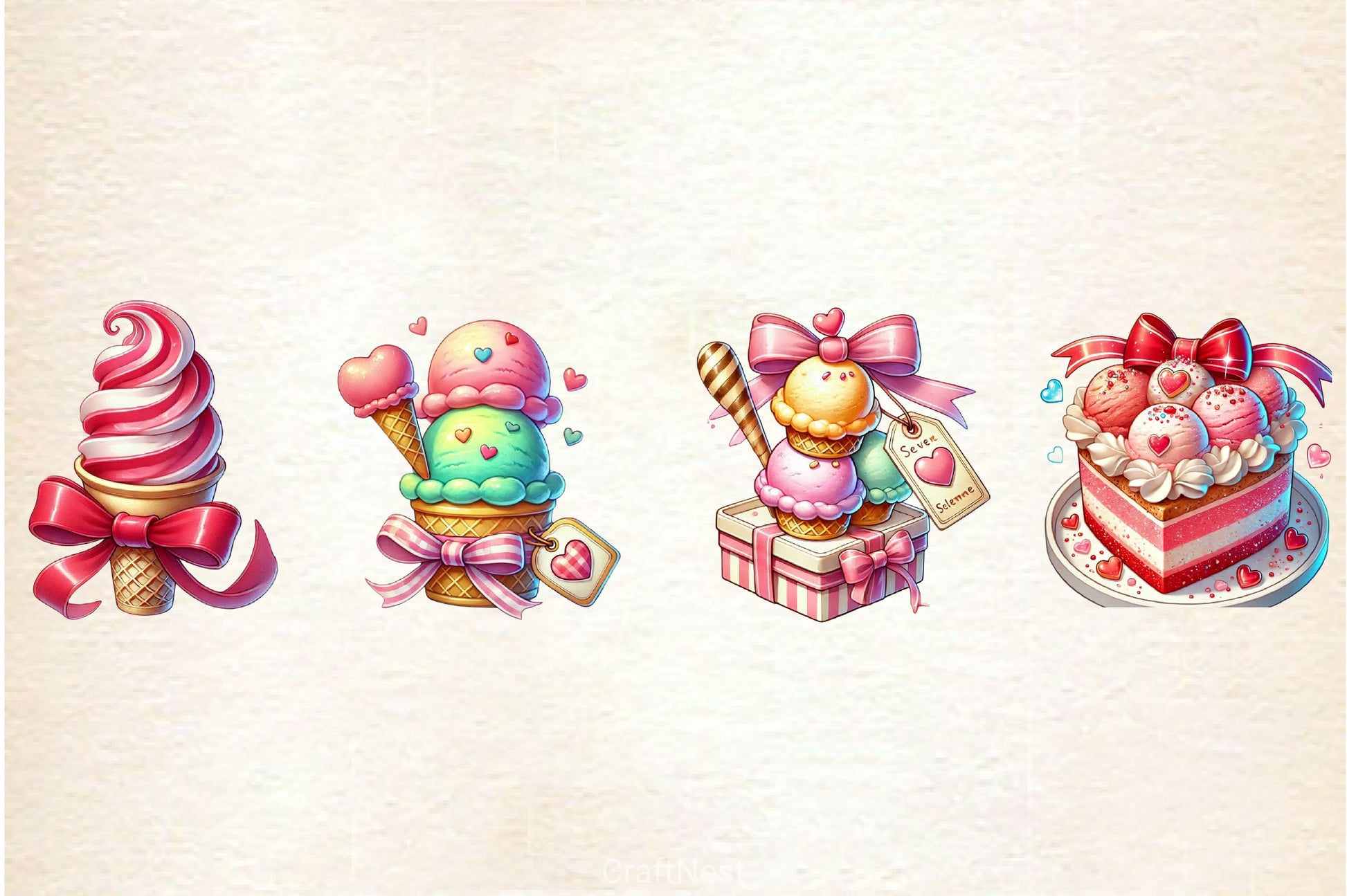 Valentines Ice Cream With Bows Clipart Bundle 2 - CraftNest - Digital Crafting and Art